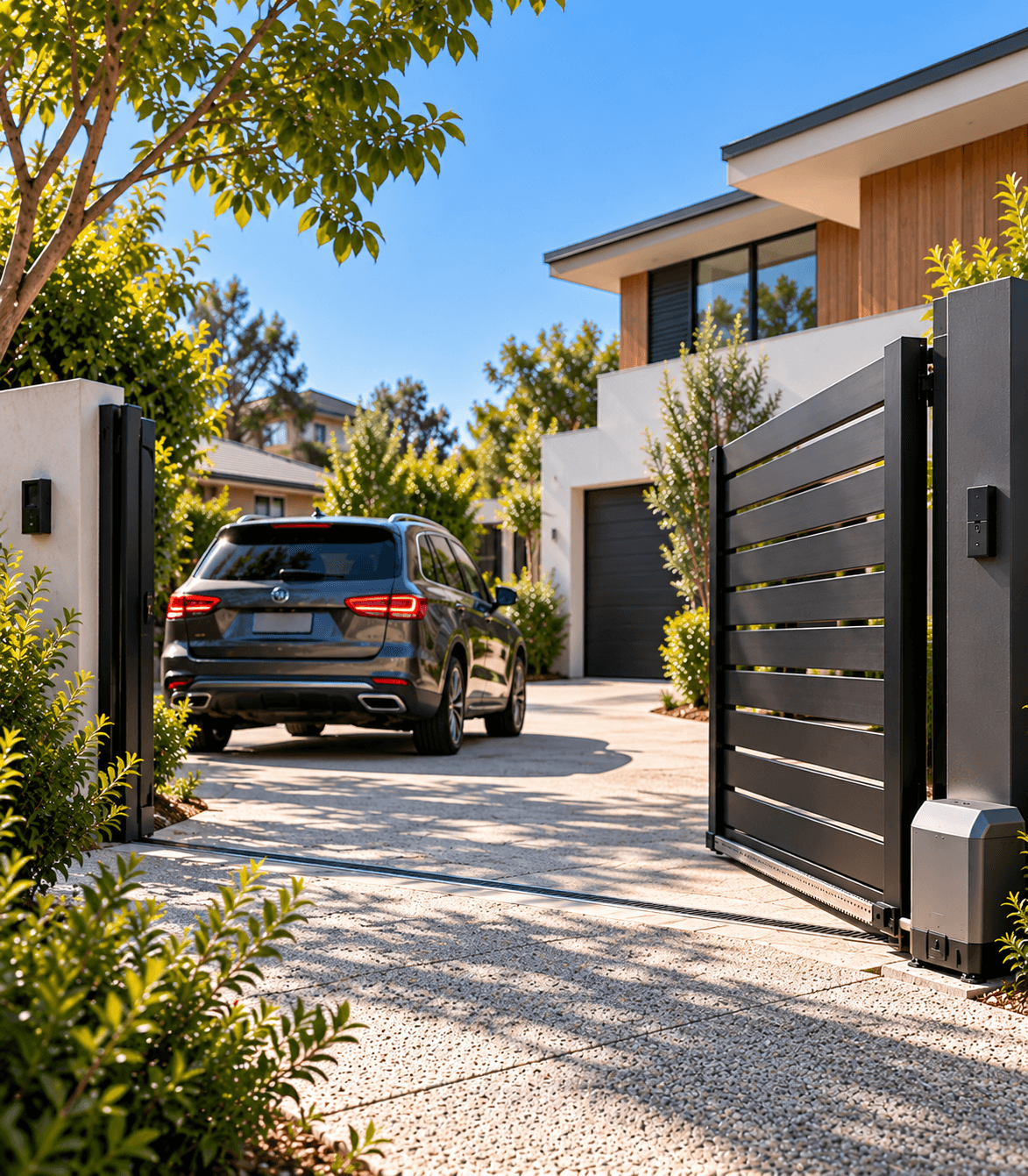 Vehicle entering through an open automatic sliding gate