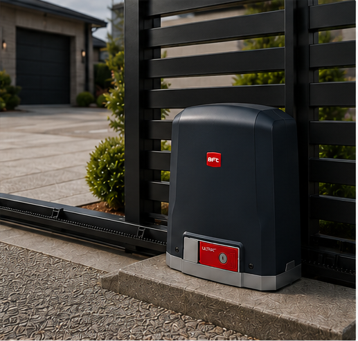 Installed BFT Deimos Ultra A400 sliding gate motor